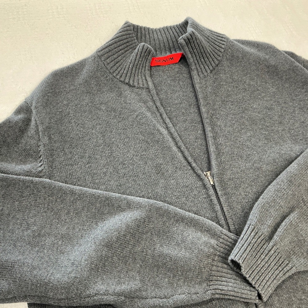 Signum Mens Full Zip Cardigan Sweater Charcoal Gray Mock Neck Knit Size Large - Picture 6 of 8